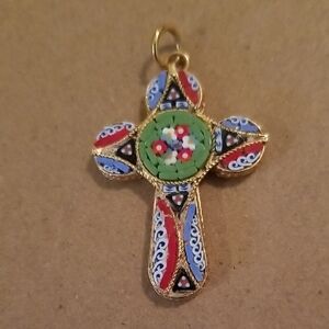 Vintage Italian Micro Mosaic Cross Pendant
